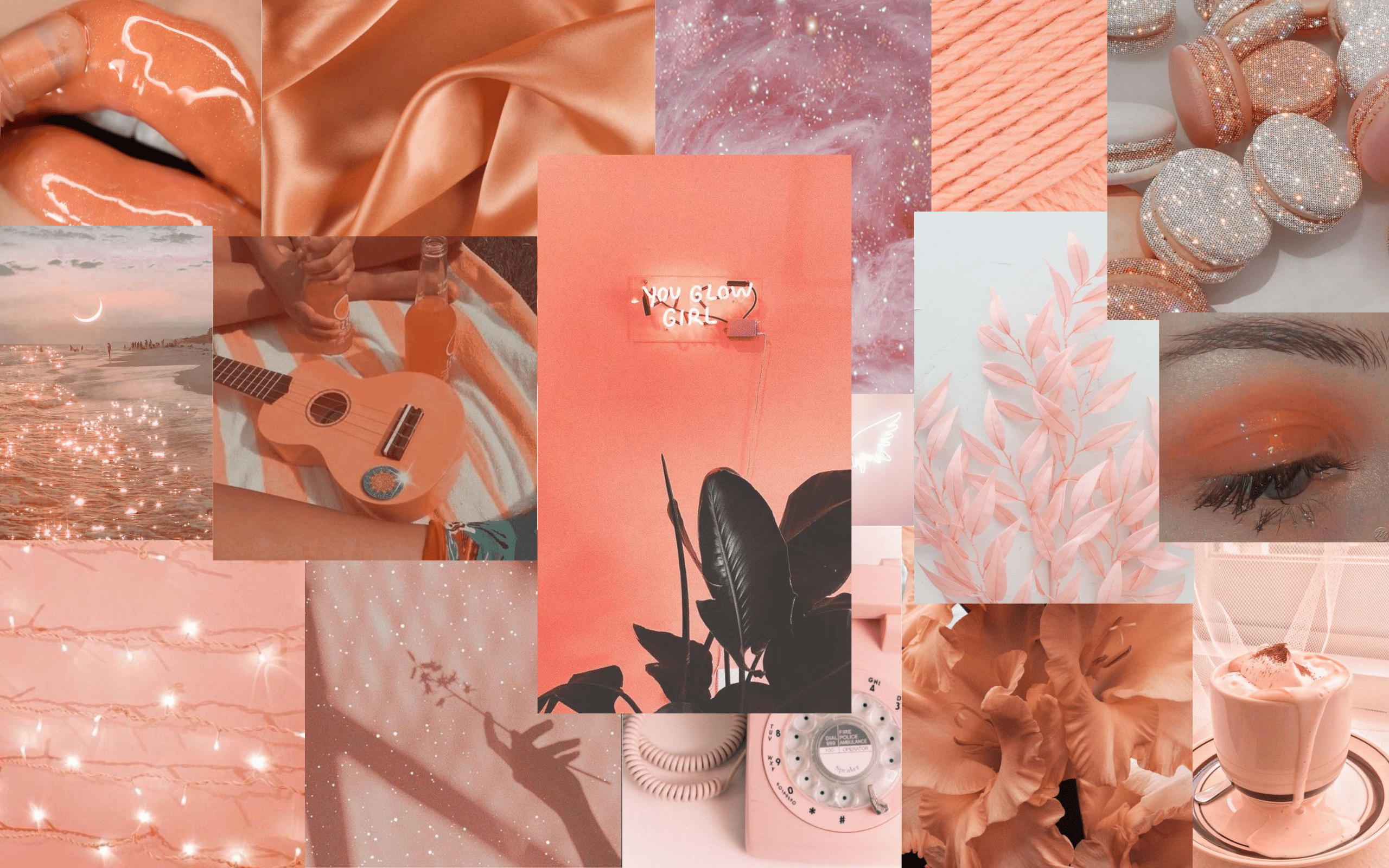 A collage of pictures with pink and orange colors - Peach