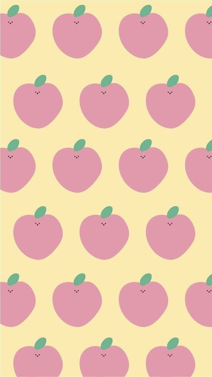 A pattern of pink apples on yellow background - Peach