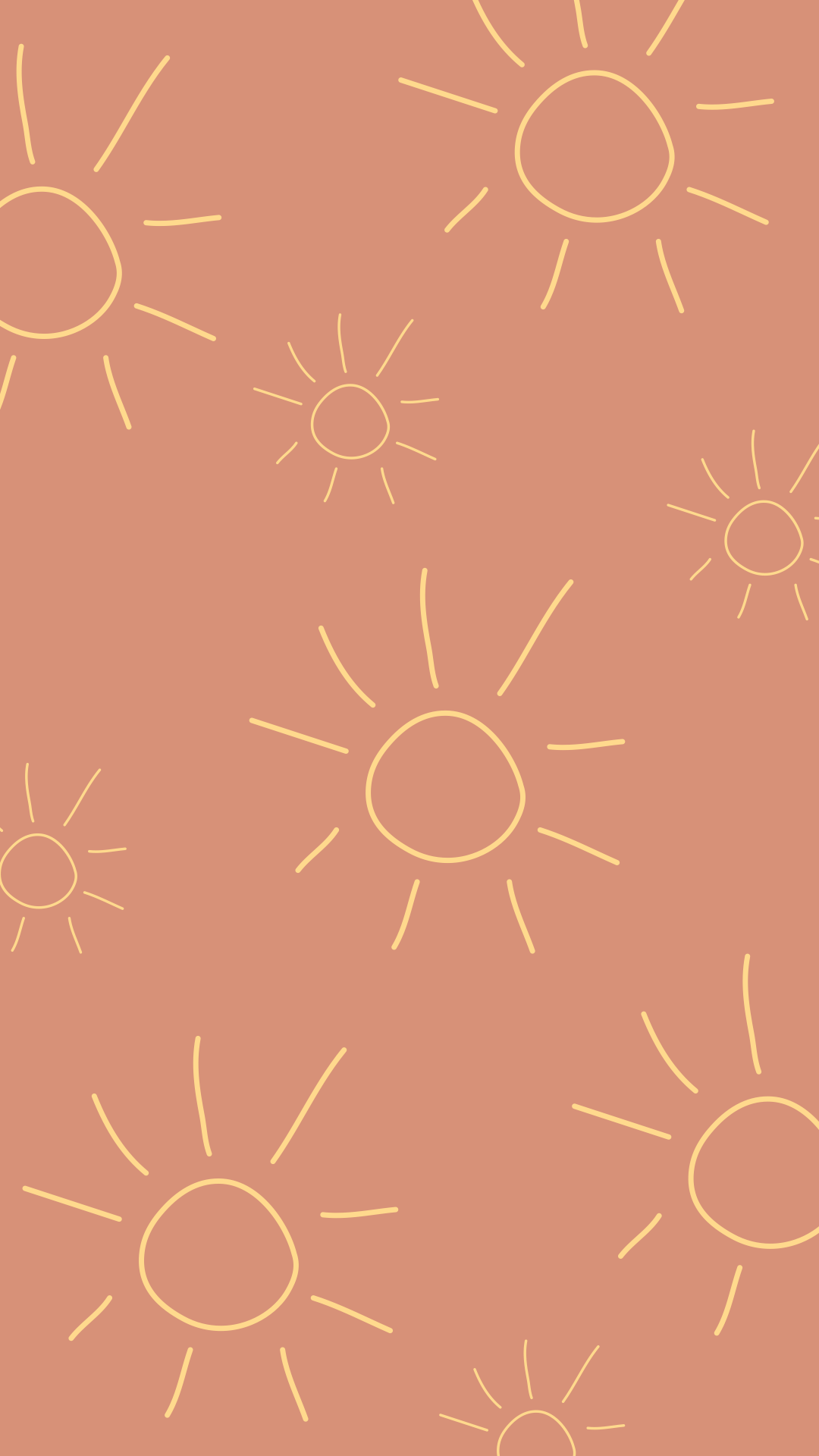A pattern of suns on an orange background - Boho