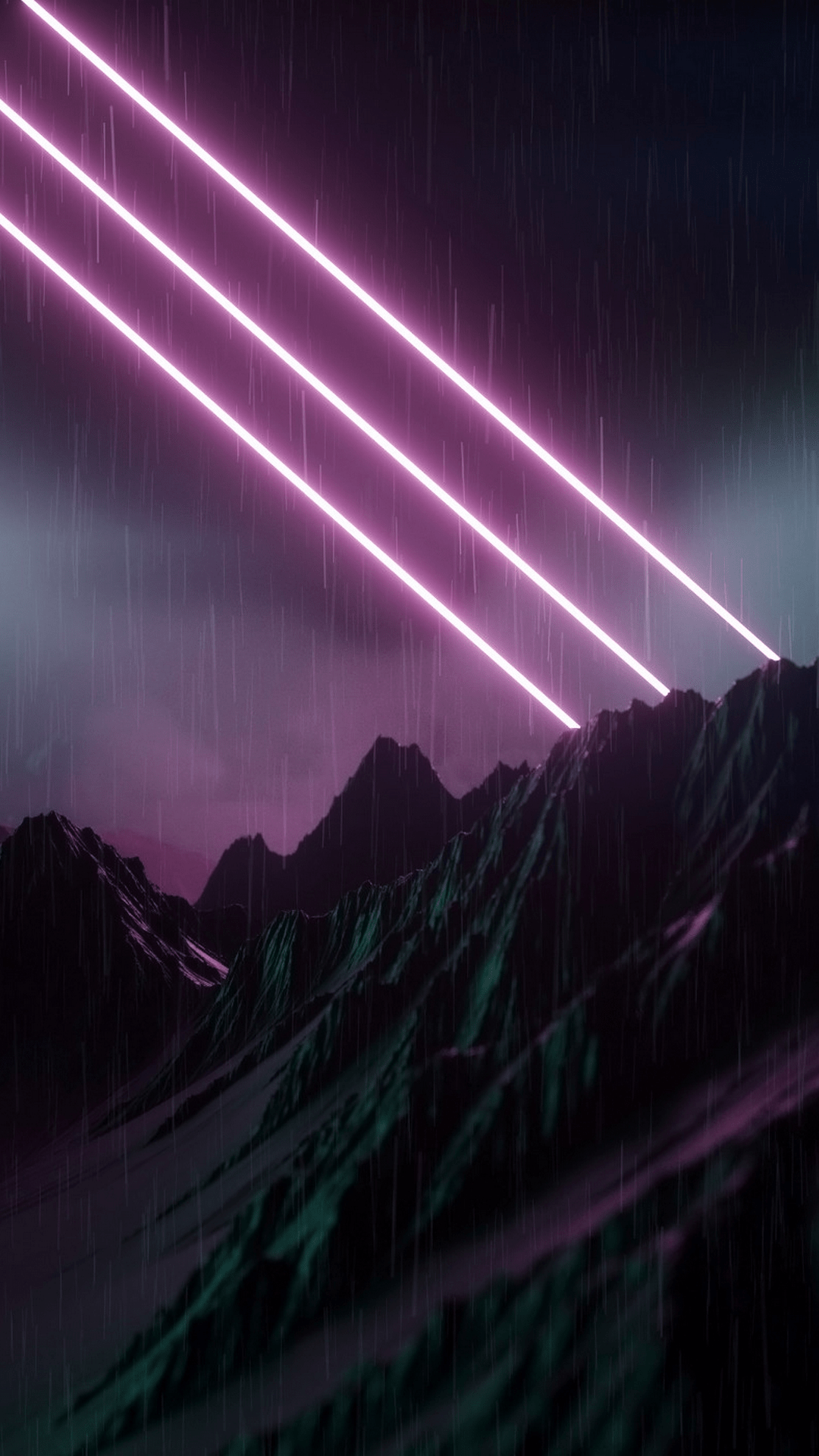 A purple light shines over mountains in the night - Vaporwave, dark vaporwave