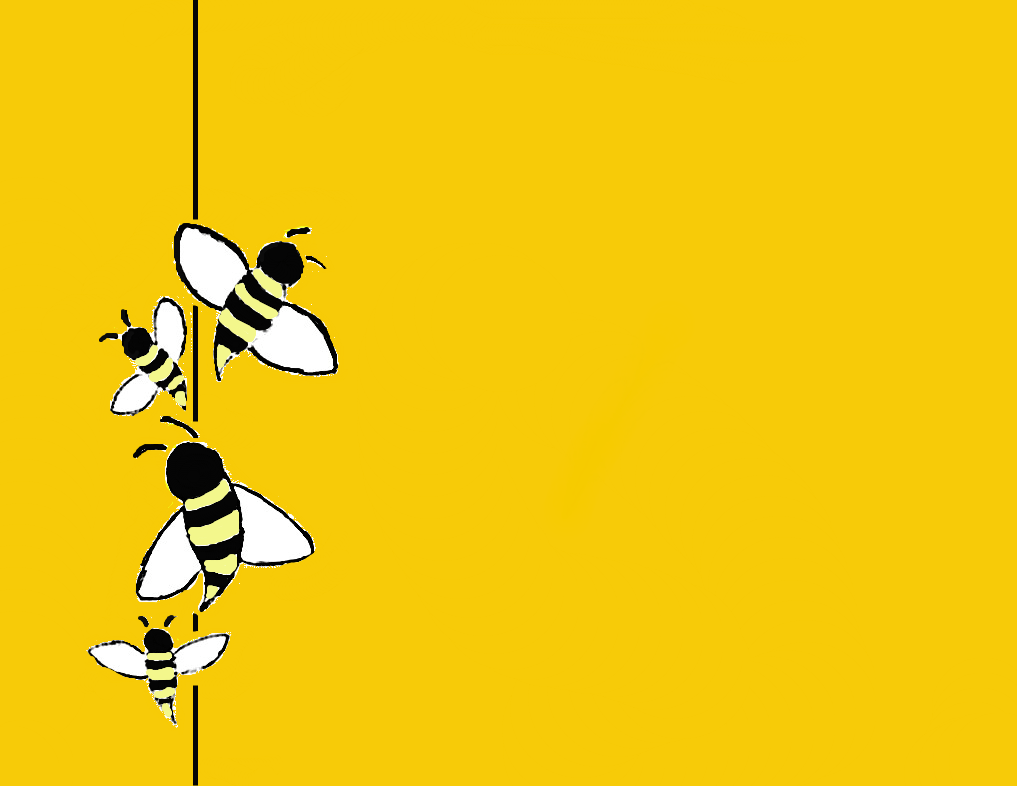 A yellow background with three bees on it - Bee