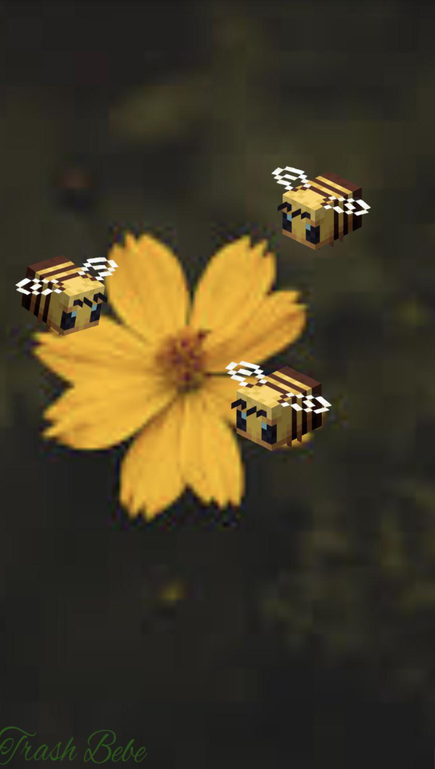 A yellow flower floating in water with bees - Bee