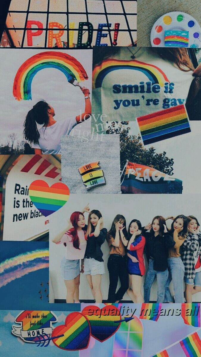 A collage of photos of Blackpink, rainbows, and pride. - Pride