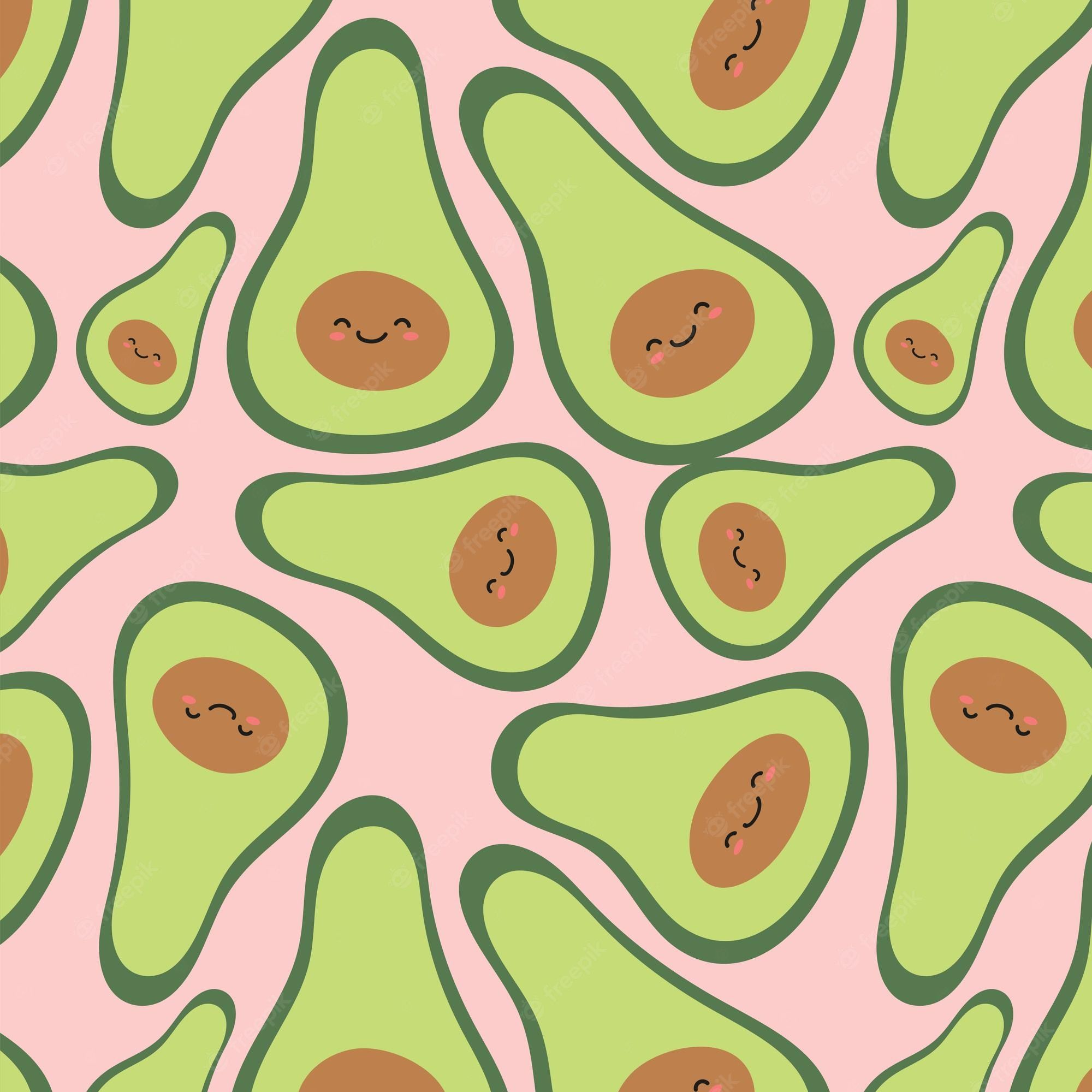Premium Vector. Cartoon smiling avocado seamless pattern, texture, background, wallpaper, endless ornament, repeat