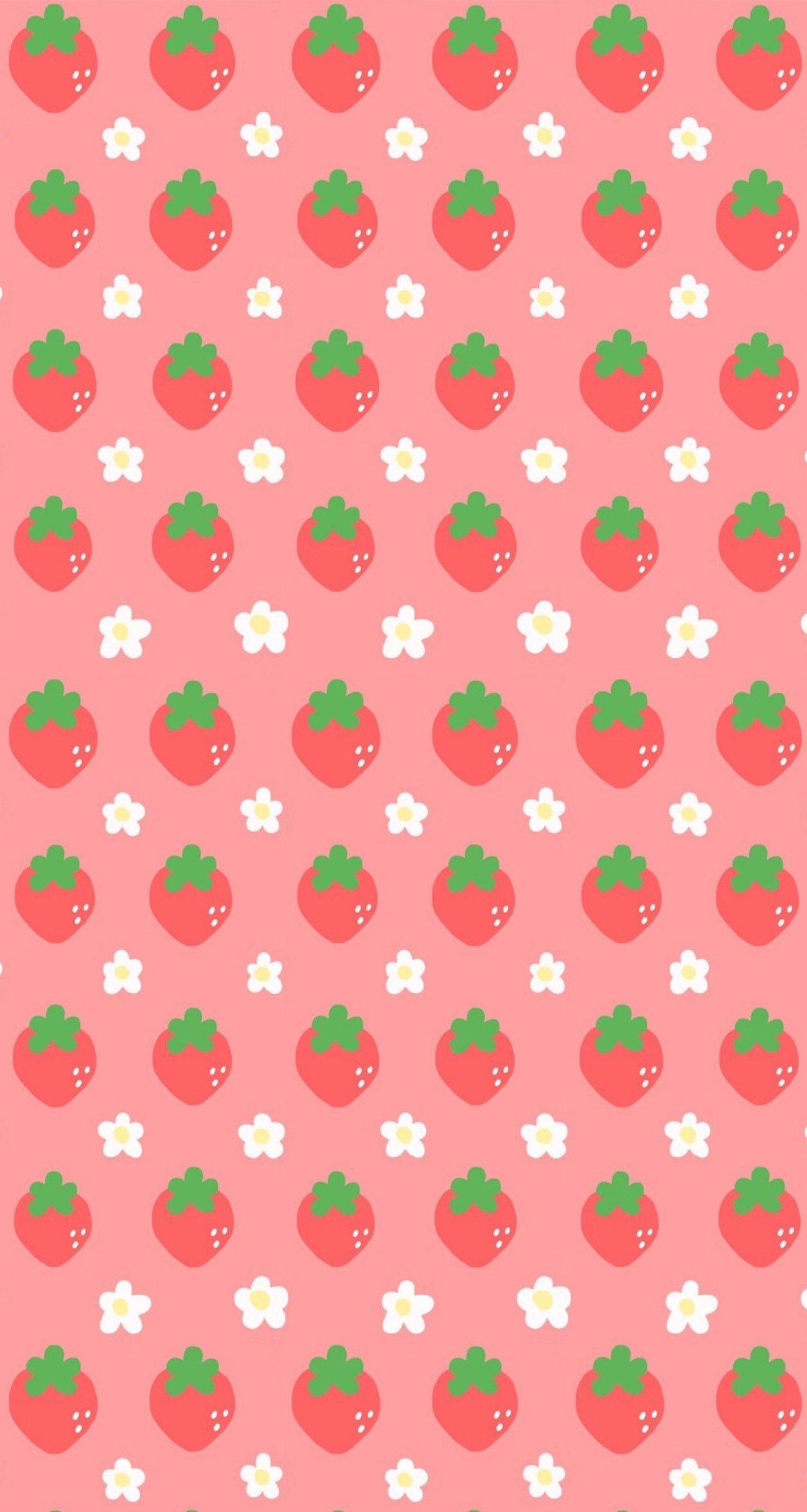 A pattern of strawberries and flowers on pink background - Avocado