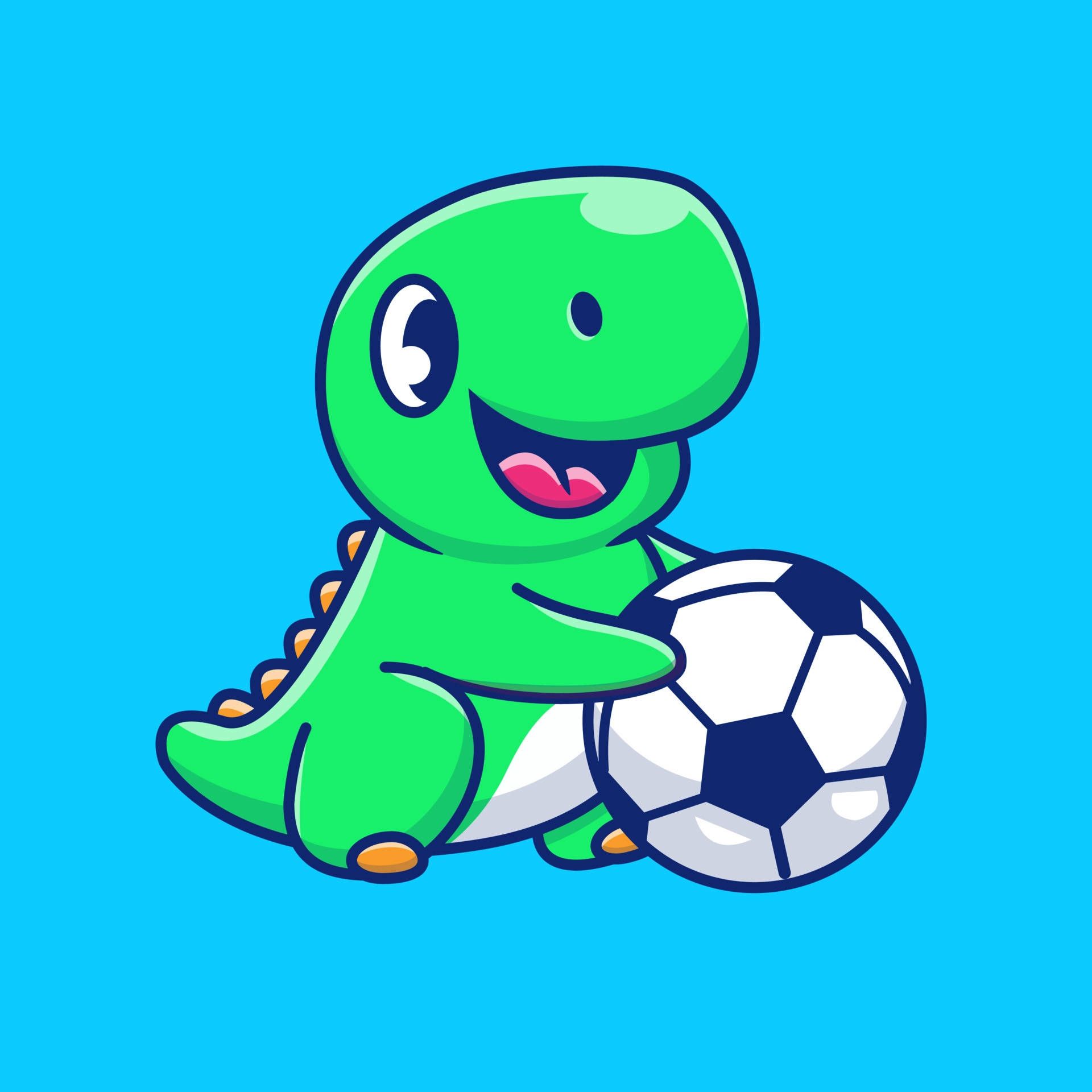 A cute little dinosaur holding up soccer ball - Soccer
