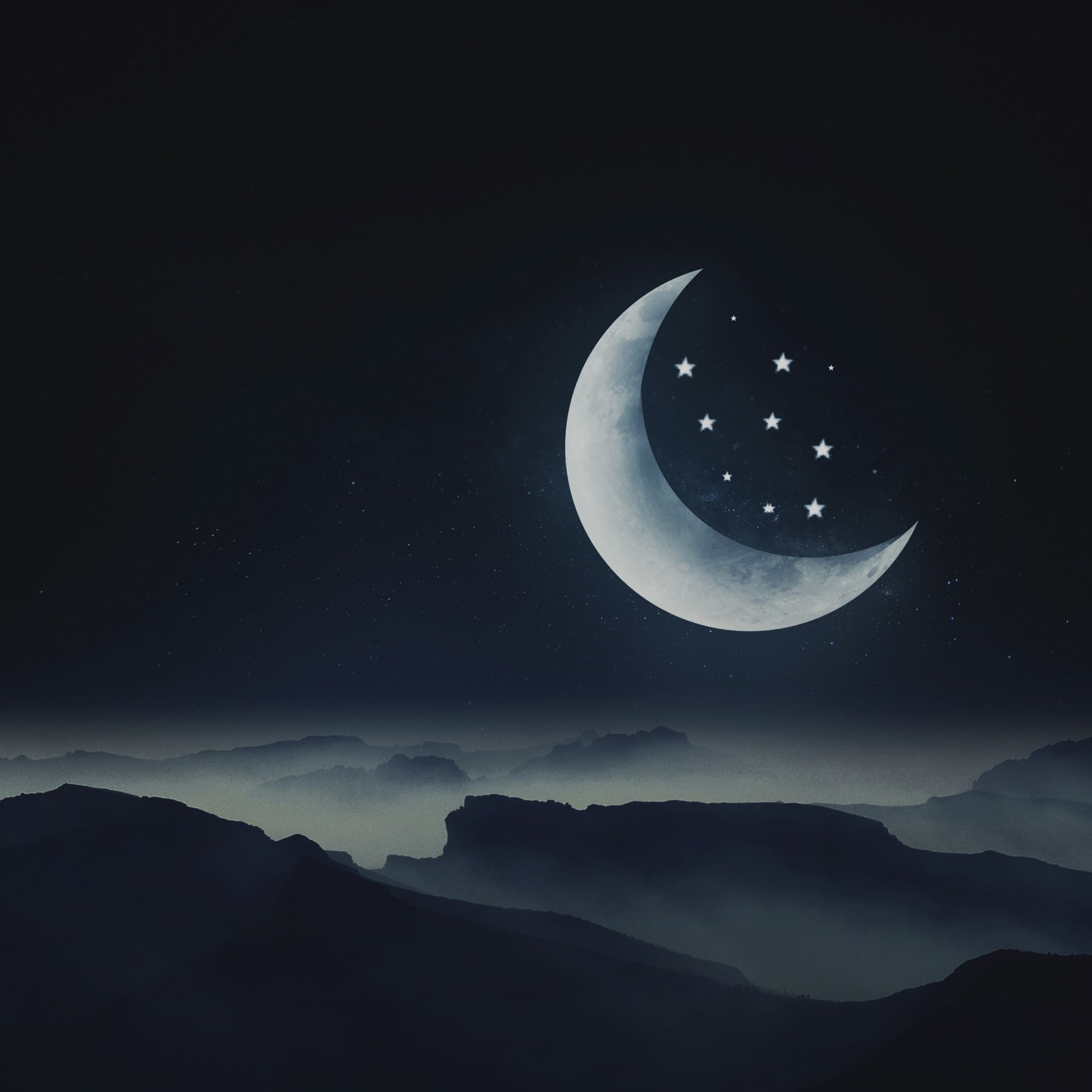 Half moon Wallpaper 4K, Stars