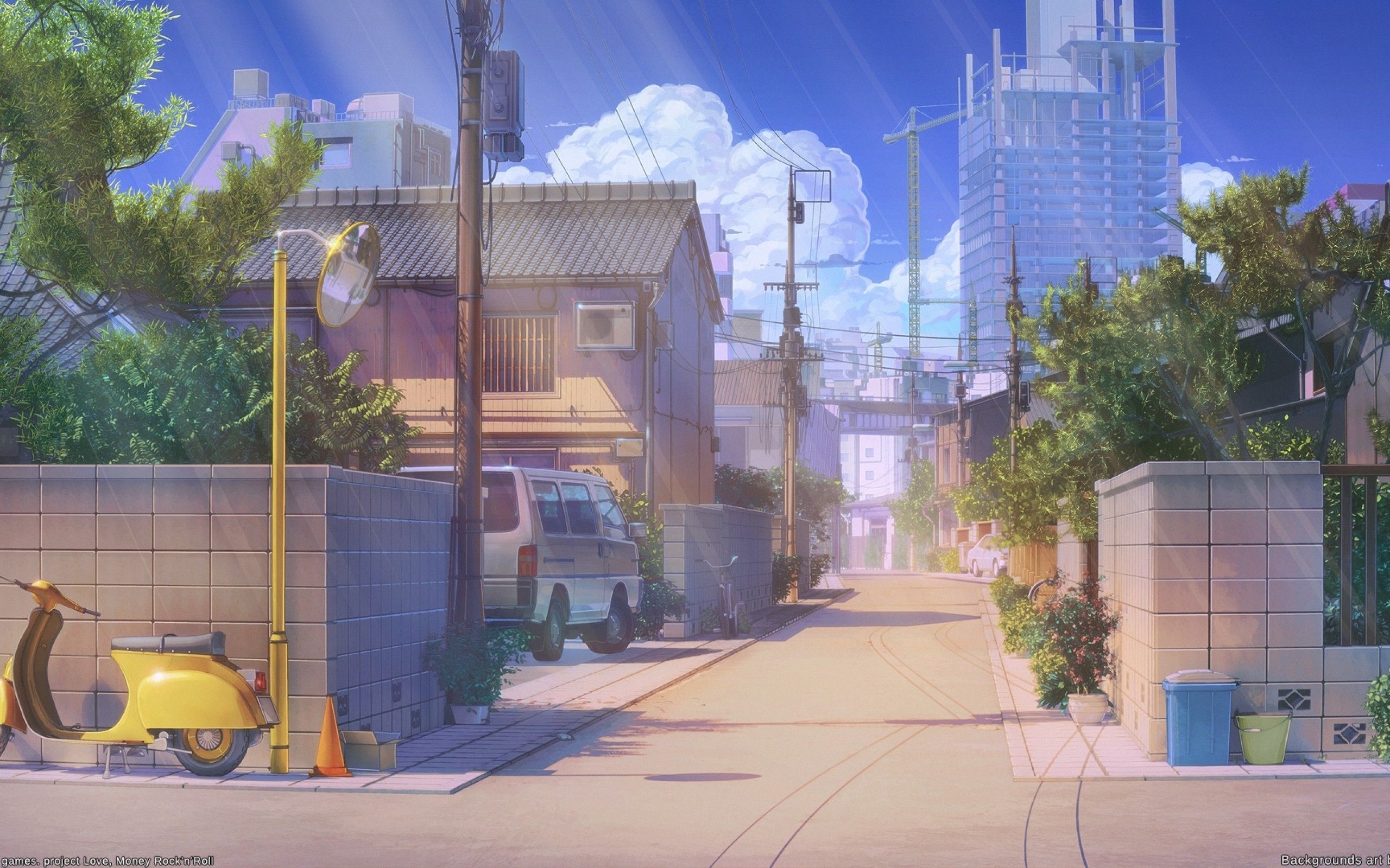 A small street in a small town, anime background - 2560x1600