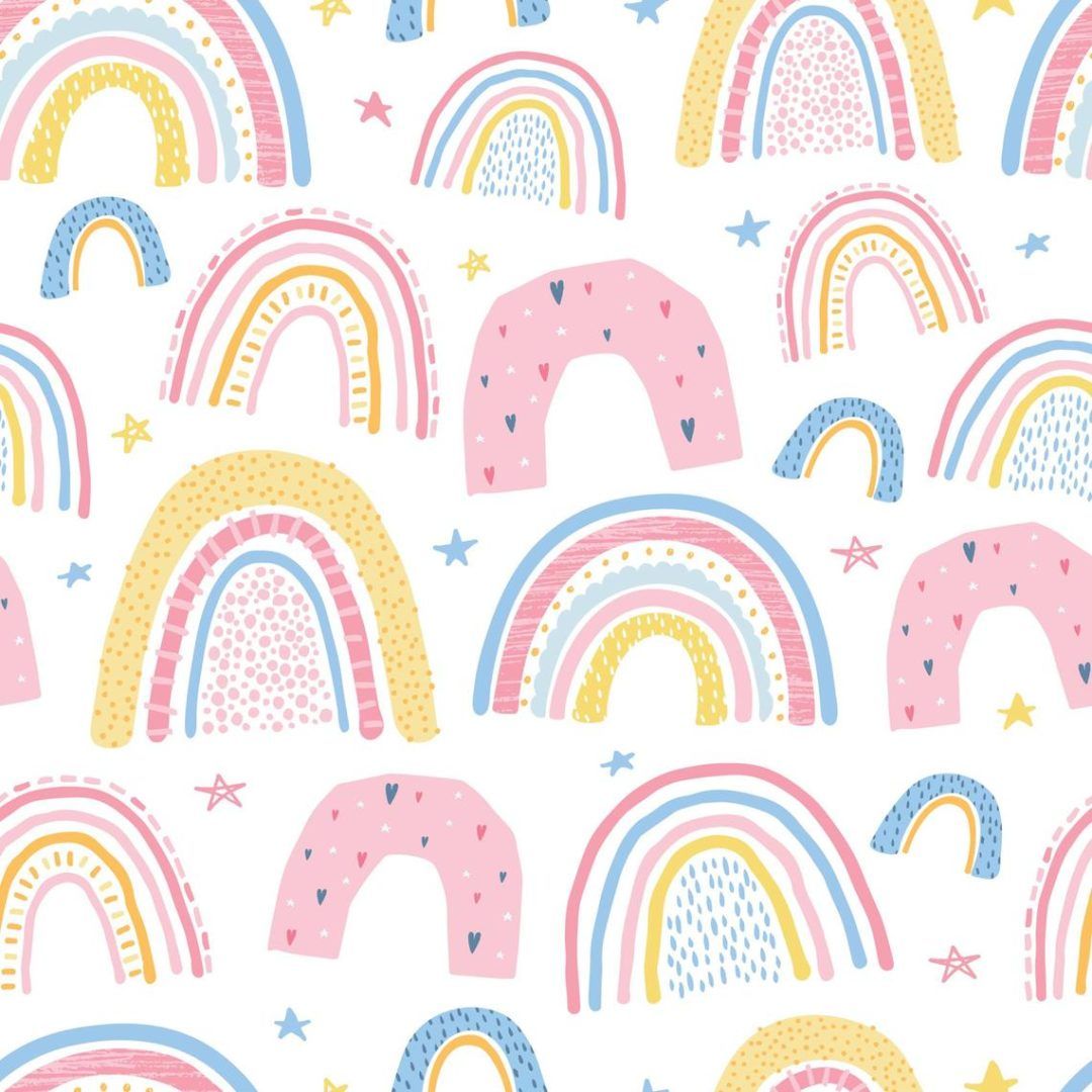 A pattern of rainbows and stars on white background - Boho, rainbows