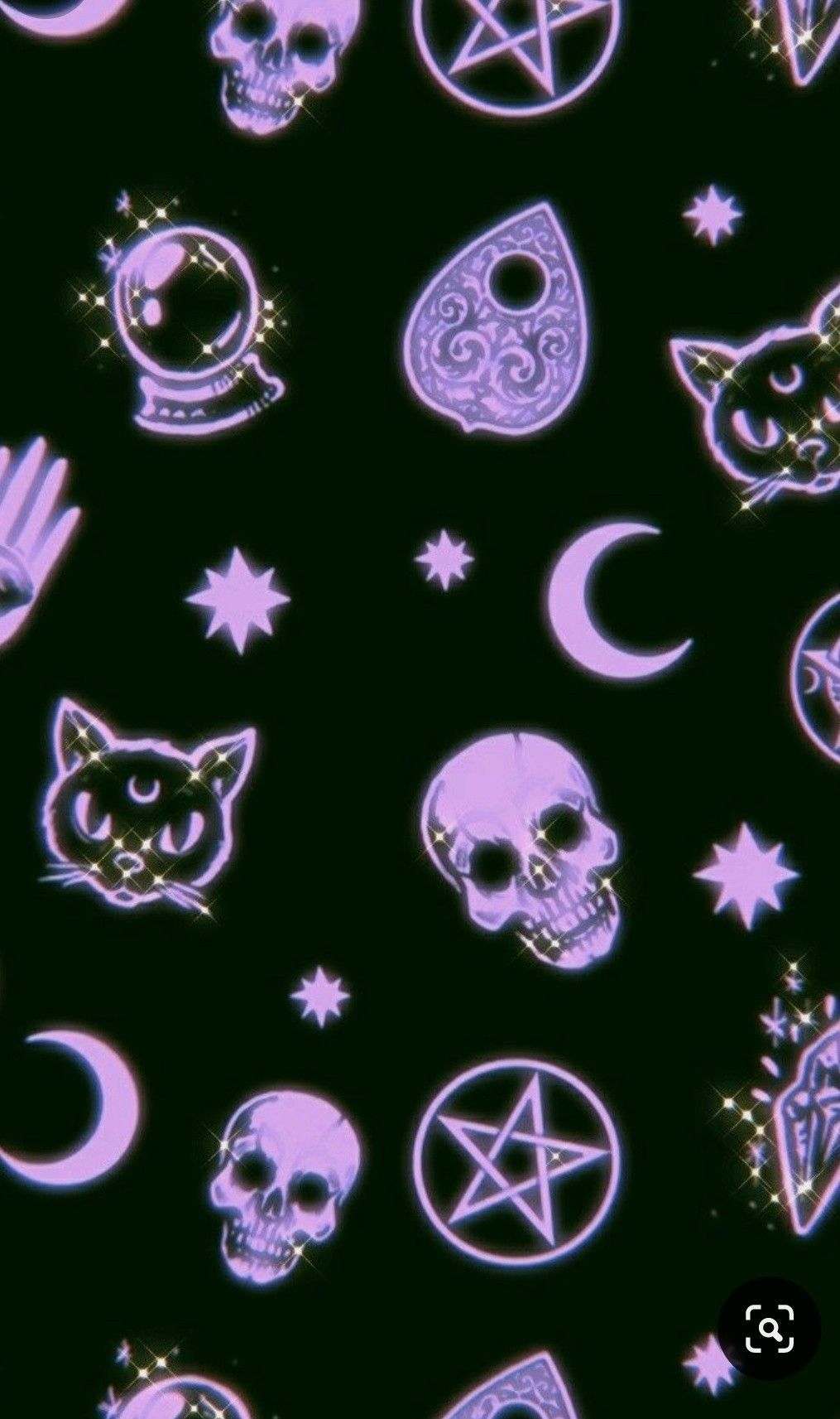 A purple and black fabric with various symbols - Creepy, spooky