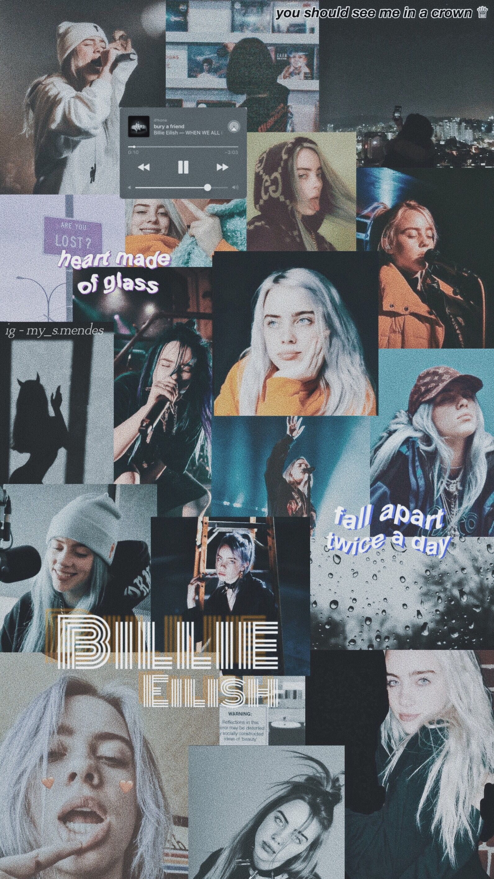 A collage of pictures with different people in them - Billie Eilish