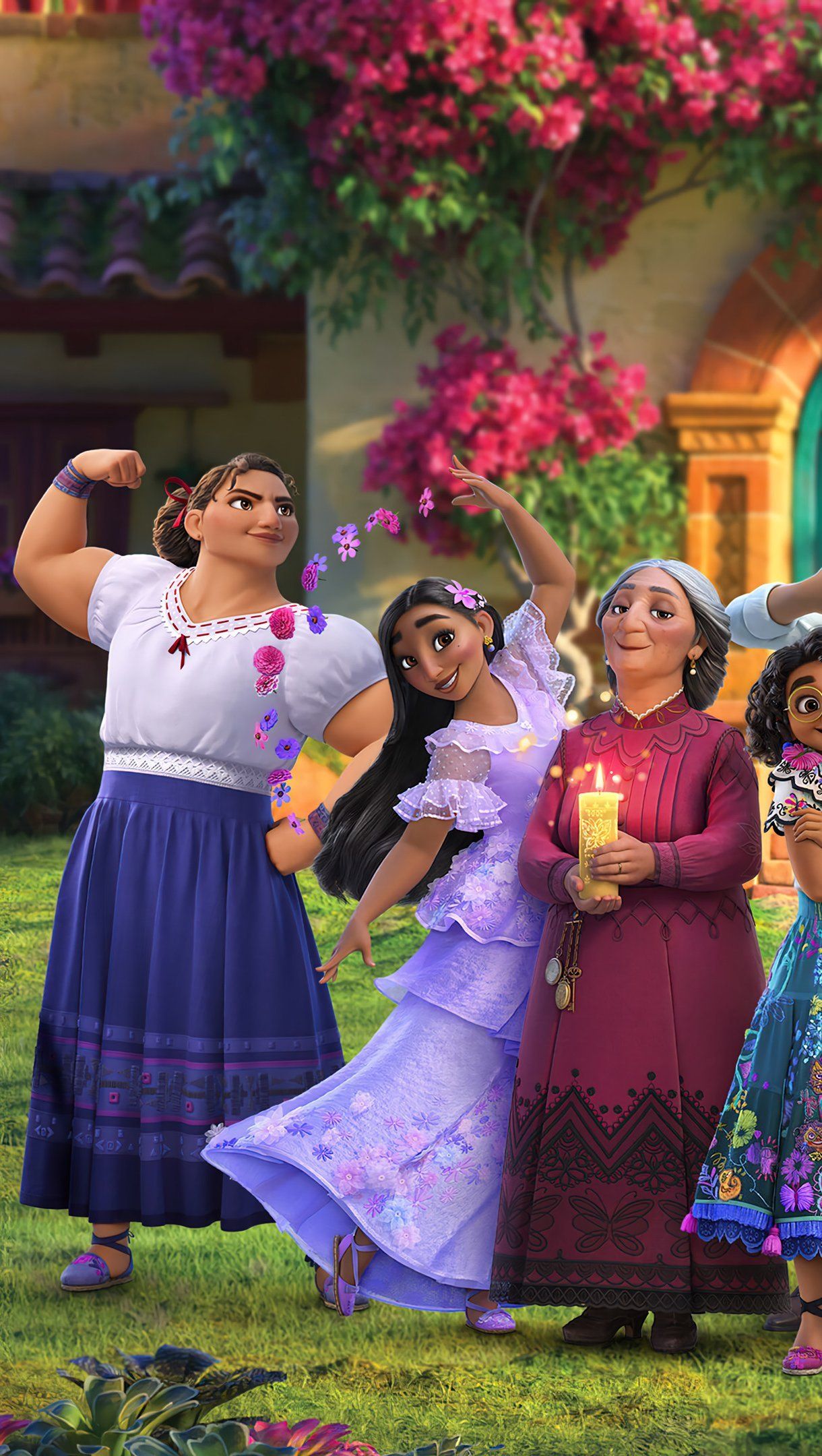 Disney's Encanto movie wallpaper of the Madrigal family celebrating in the garden - Encanto