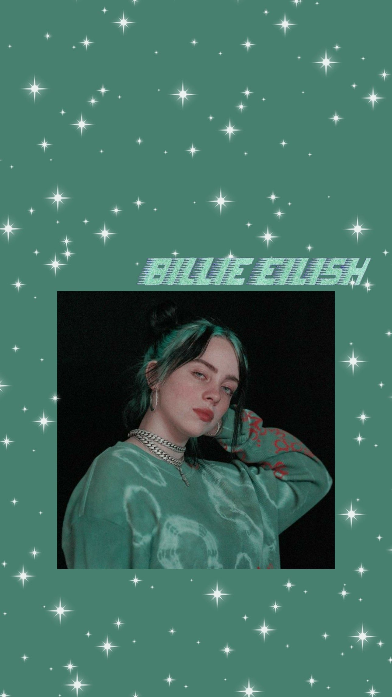 A girl with green hair and stars on her face - Billie Eilish