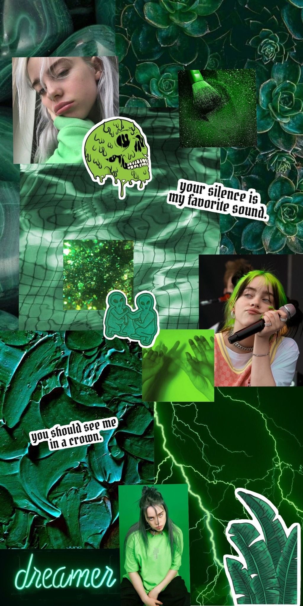 Aesthetic green collage with Billie Eilish and lightning. - Billie Eilish