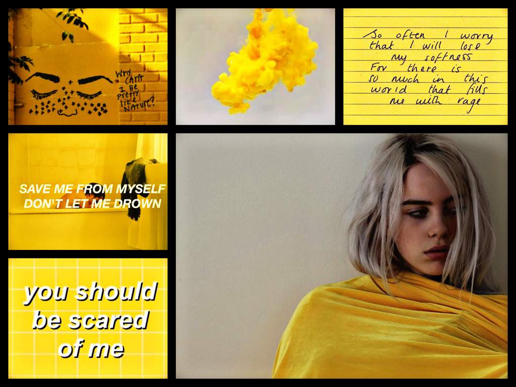 A collage of pictures with the words you should be scared - Billie Eilish