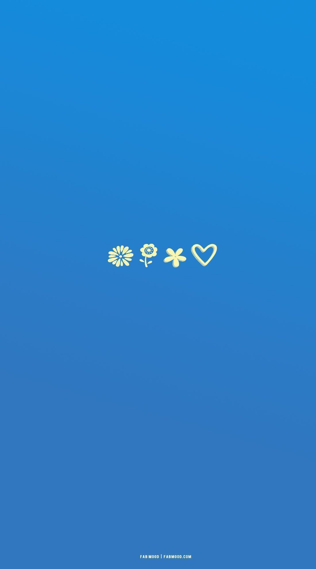 A blue background with three yellow flowers - Blue, yellow iphone, heart, November, phone, pastel yellow, flower, pretty, December