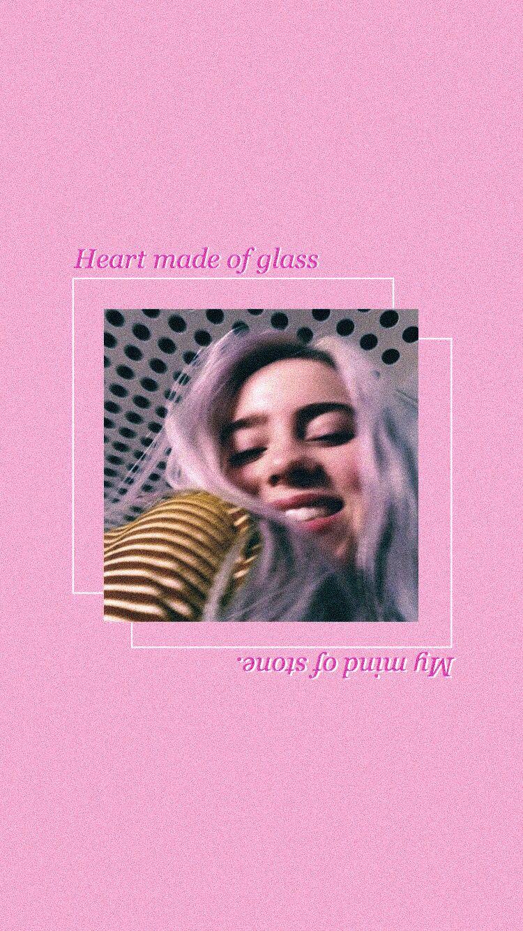 A pink background with the words heart made of gloss - Billie Eilish