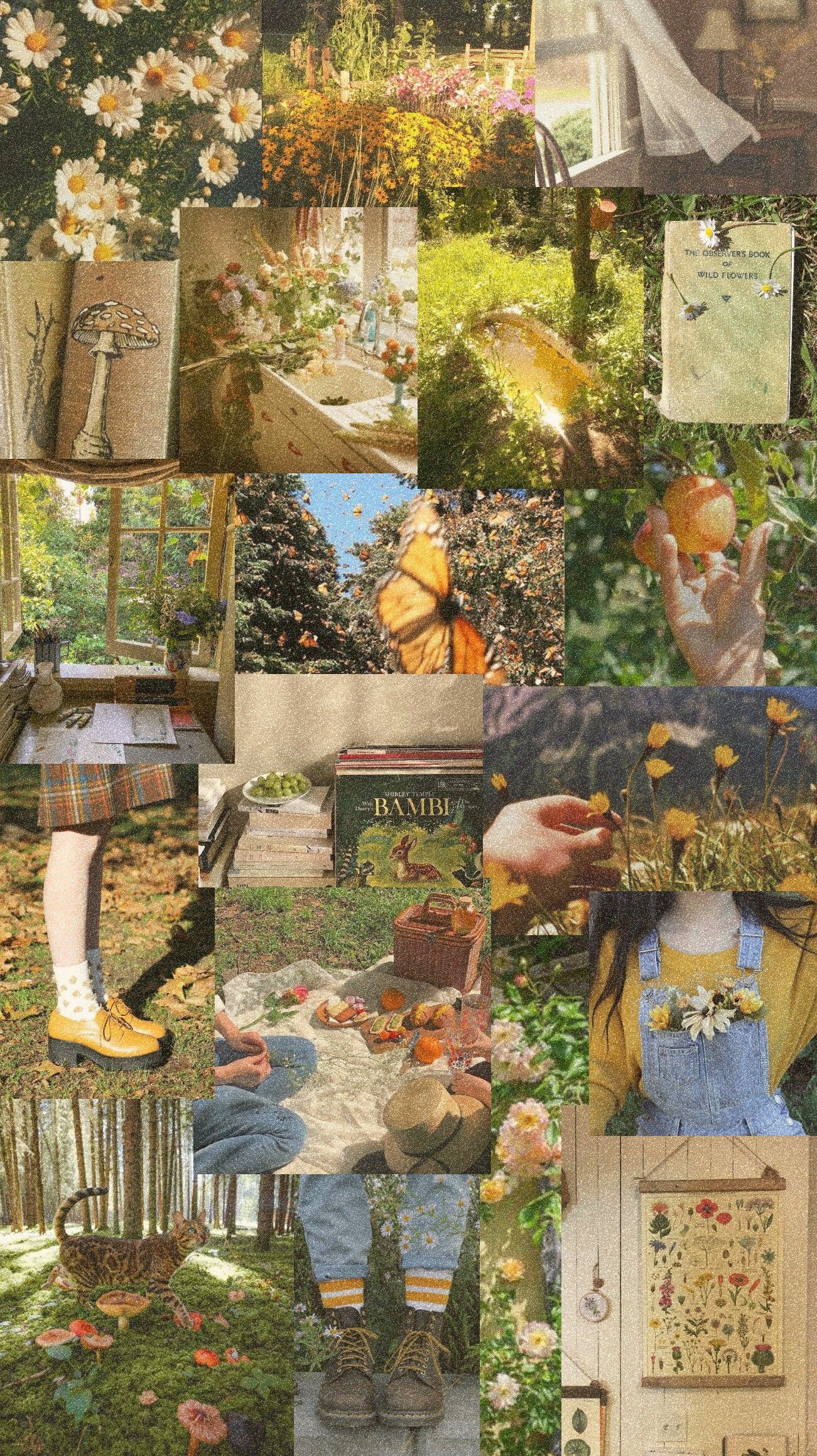 Aesthetic collage of nature, books, and fashion - Cottagecore