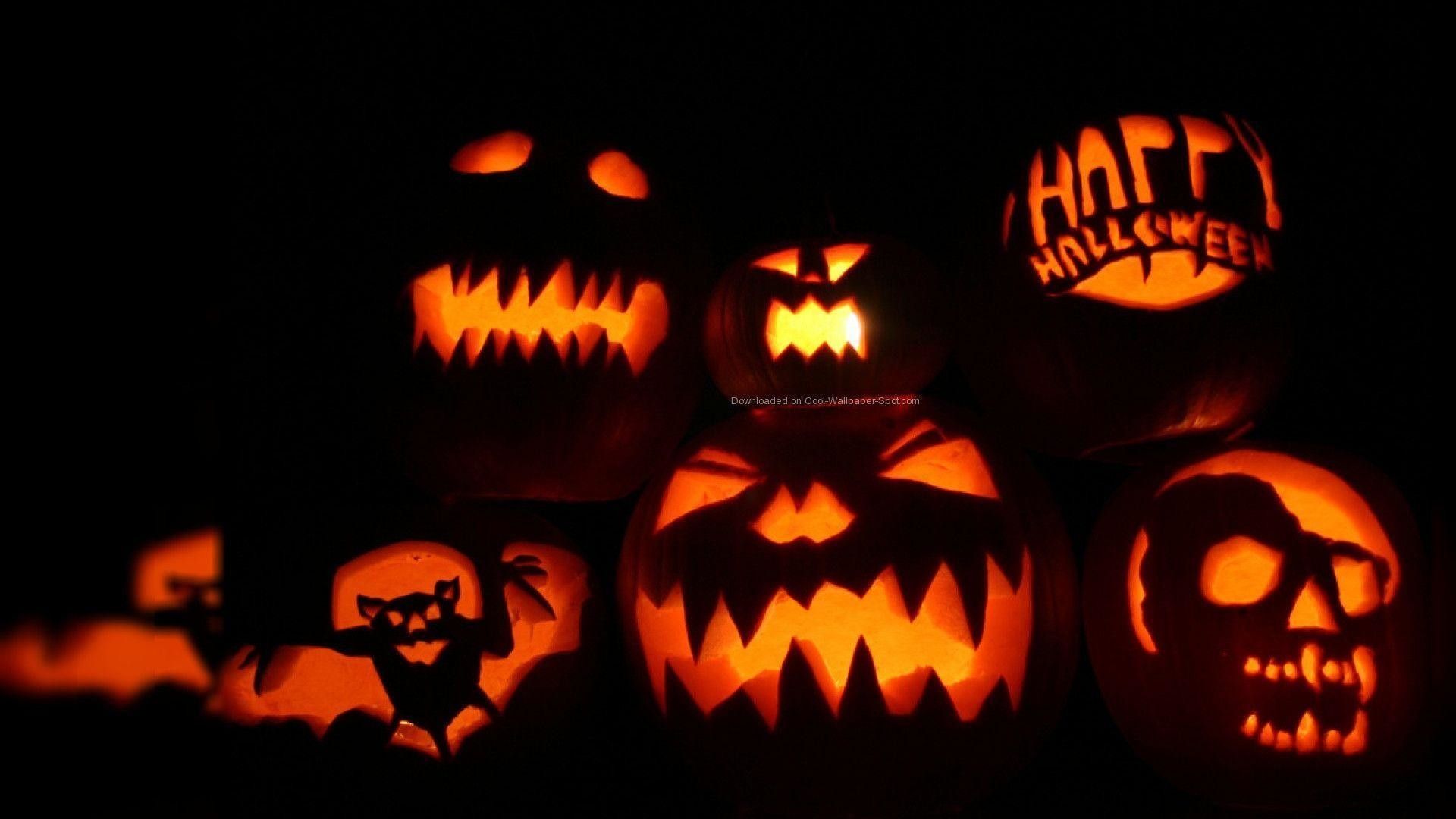 A group of carved pumpkins with the words happy halloween - Halloween, Halloween desktop