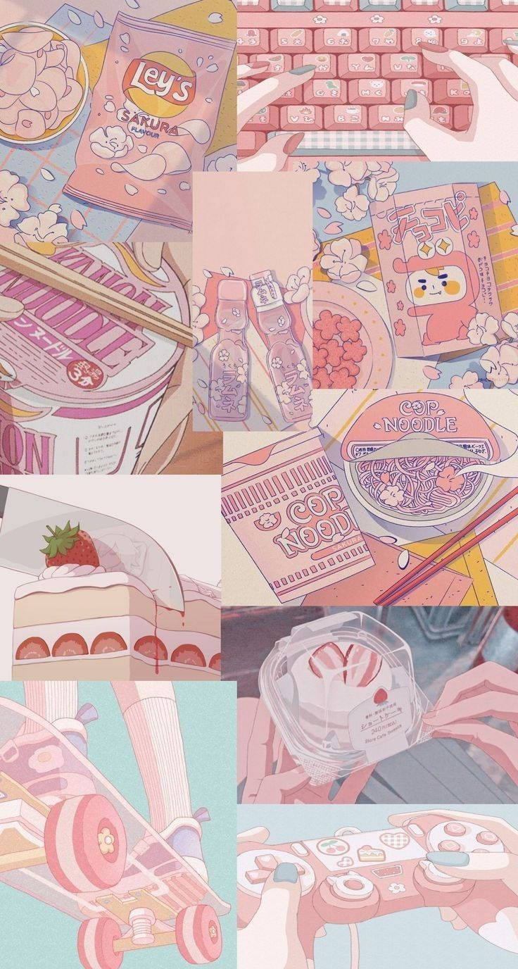 Download Aesthetic Pink Anime Food And Hobbies Wallpaper