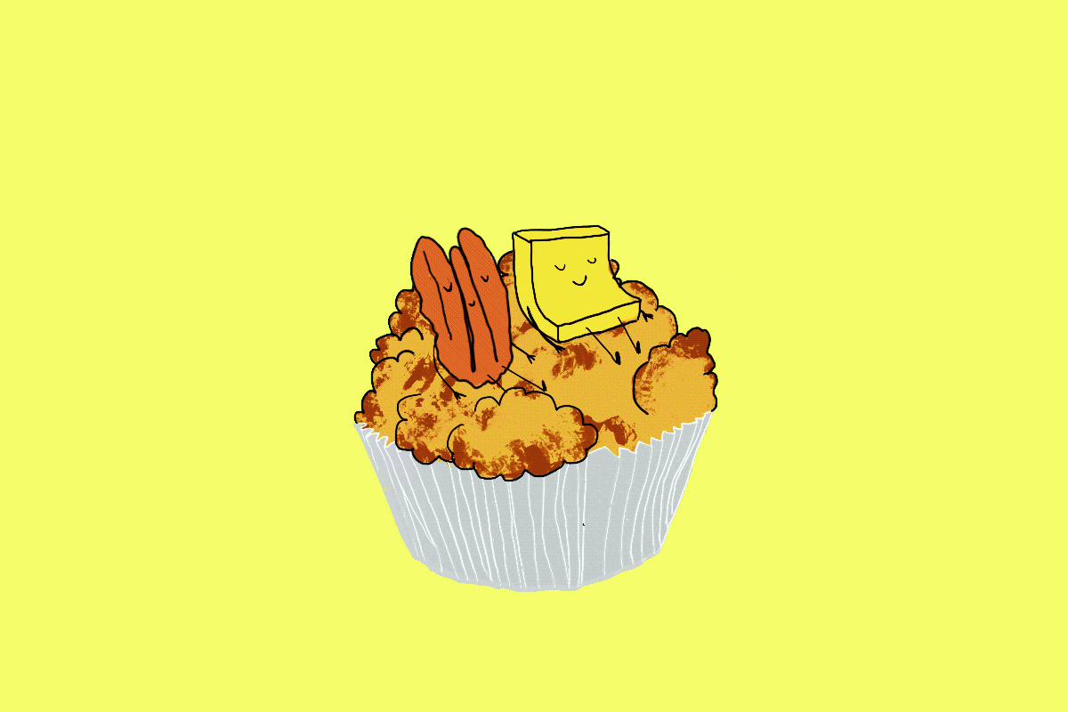 Illustration of a cupcake with a slice of cheese on top - Food, bakery
