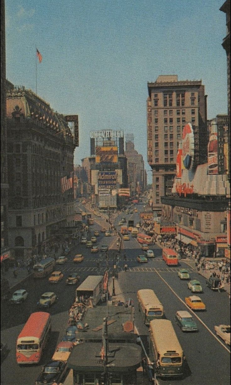 A postcard of a busy street in New York City - 60s