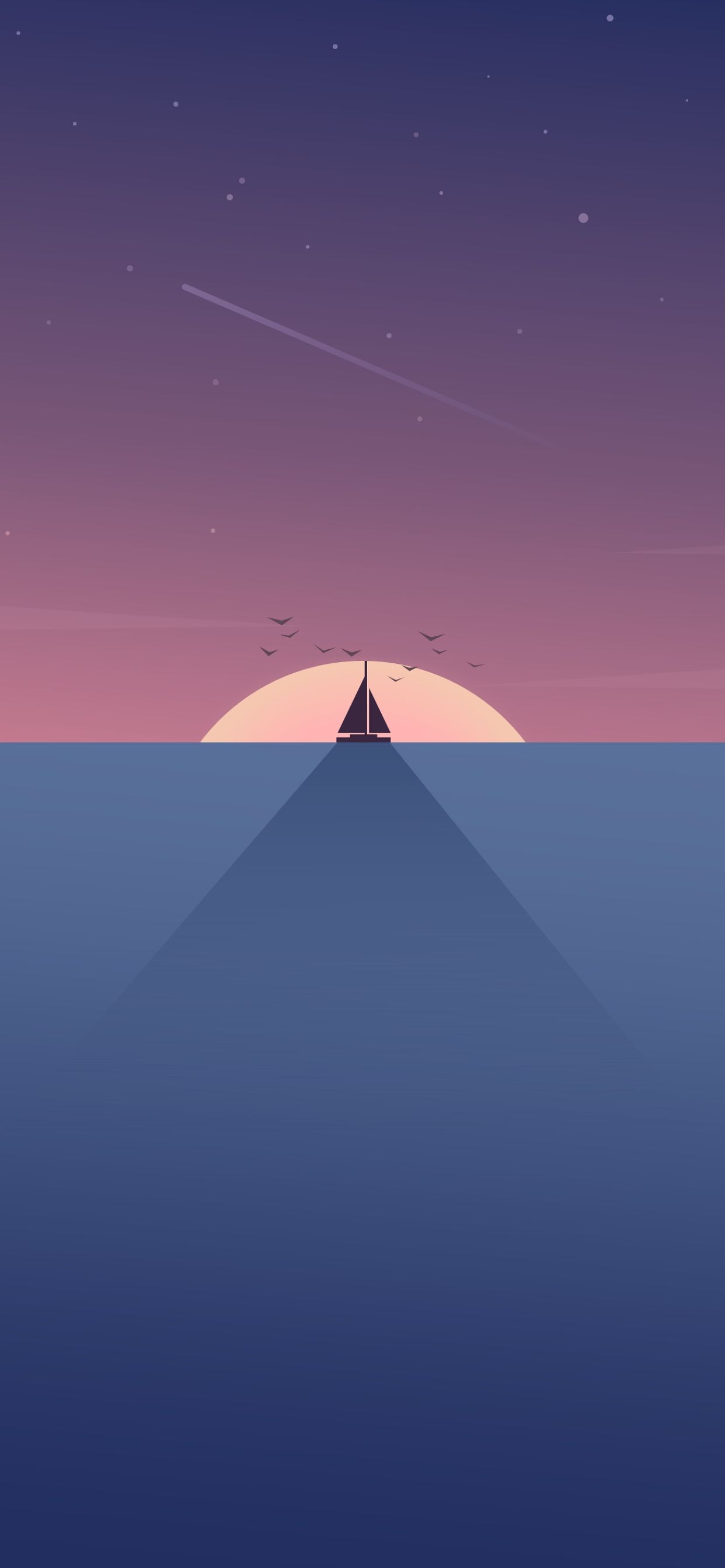 A minimalist wallpaper of a boat sailing in the ocean during sunset - VHS