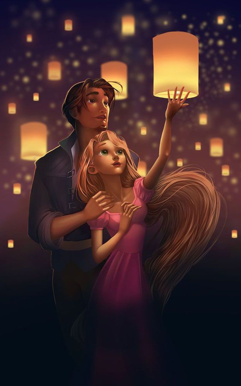 Rapunzel and her prince looking at the lanterns in the sky - Rapunzel
