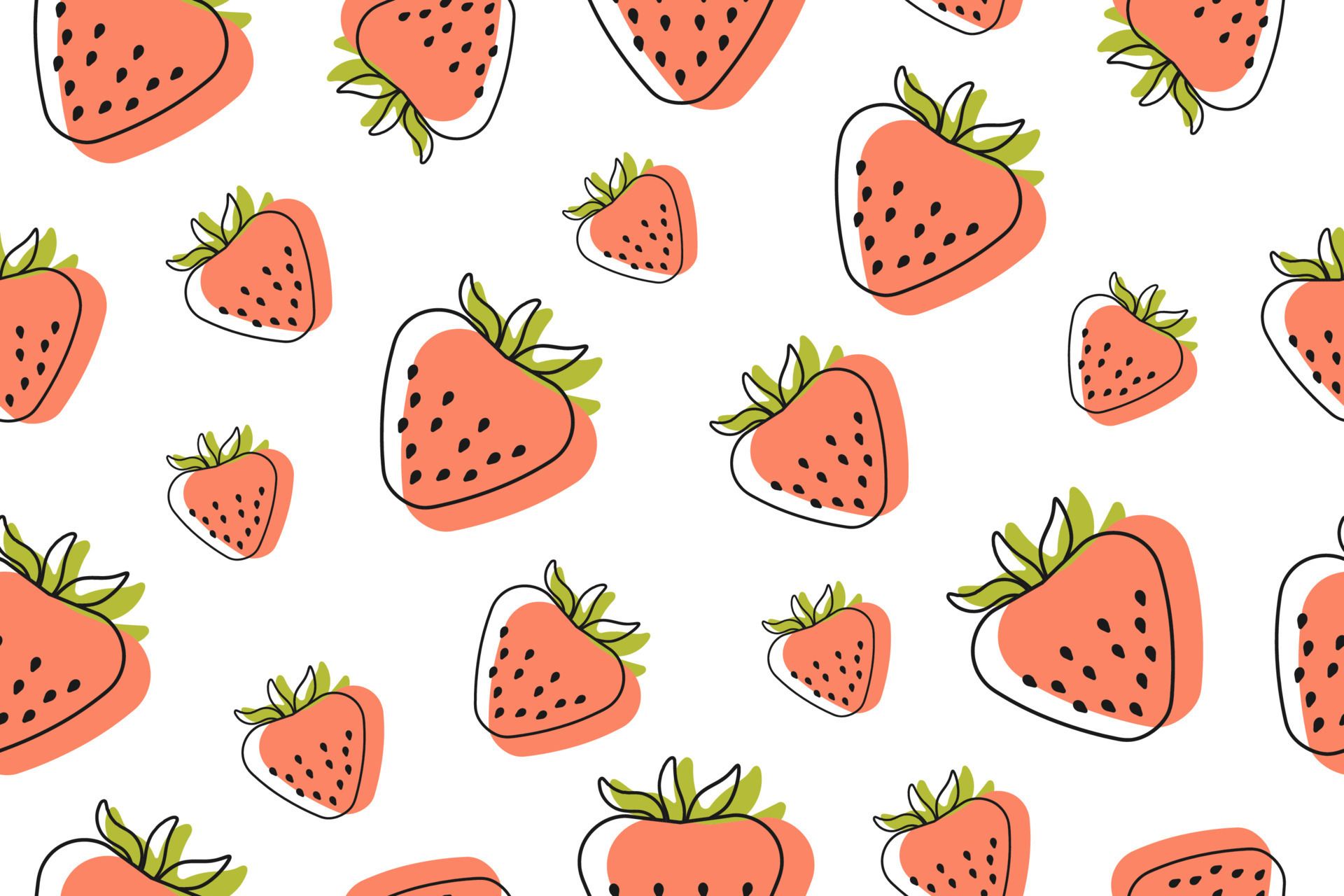 Strawberry Seamless Pattern. Hand drawn fresh Berries. Food Pattern for print, textile, fabric, wrapping paper, wallpaper, scrapbooking. Vector illustration, outline style