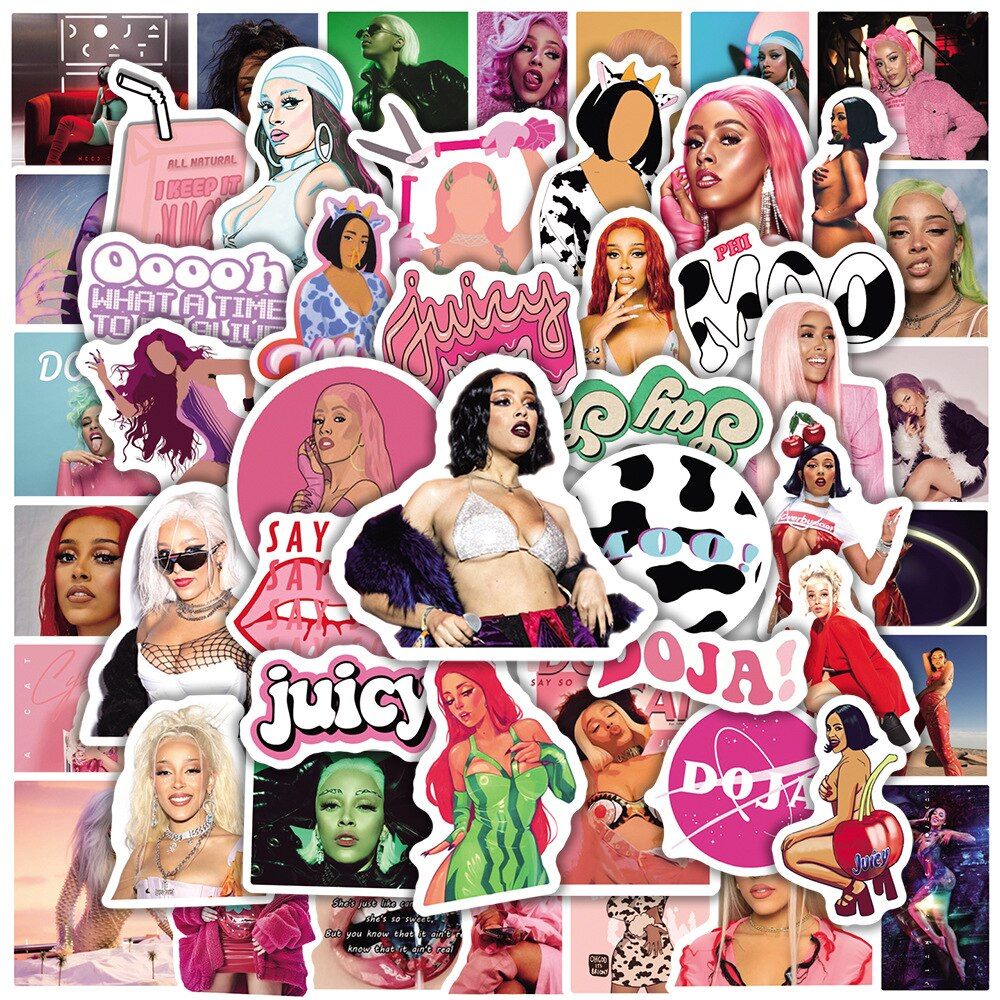 50pcs American Singer Star Pink Doja Cat Graffiti Stickers DIY Phone Fridge Waterproof Stickers For Kids Adult Girl Fans Toy