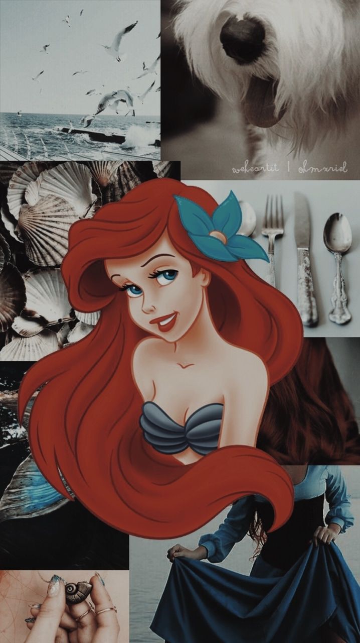 A collage of images with the little mermaid - Ariel