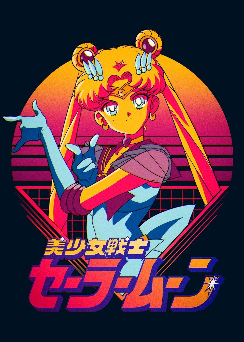 A cartoon character with an asian background and text - Sailor Moon