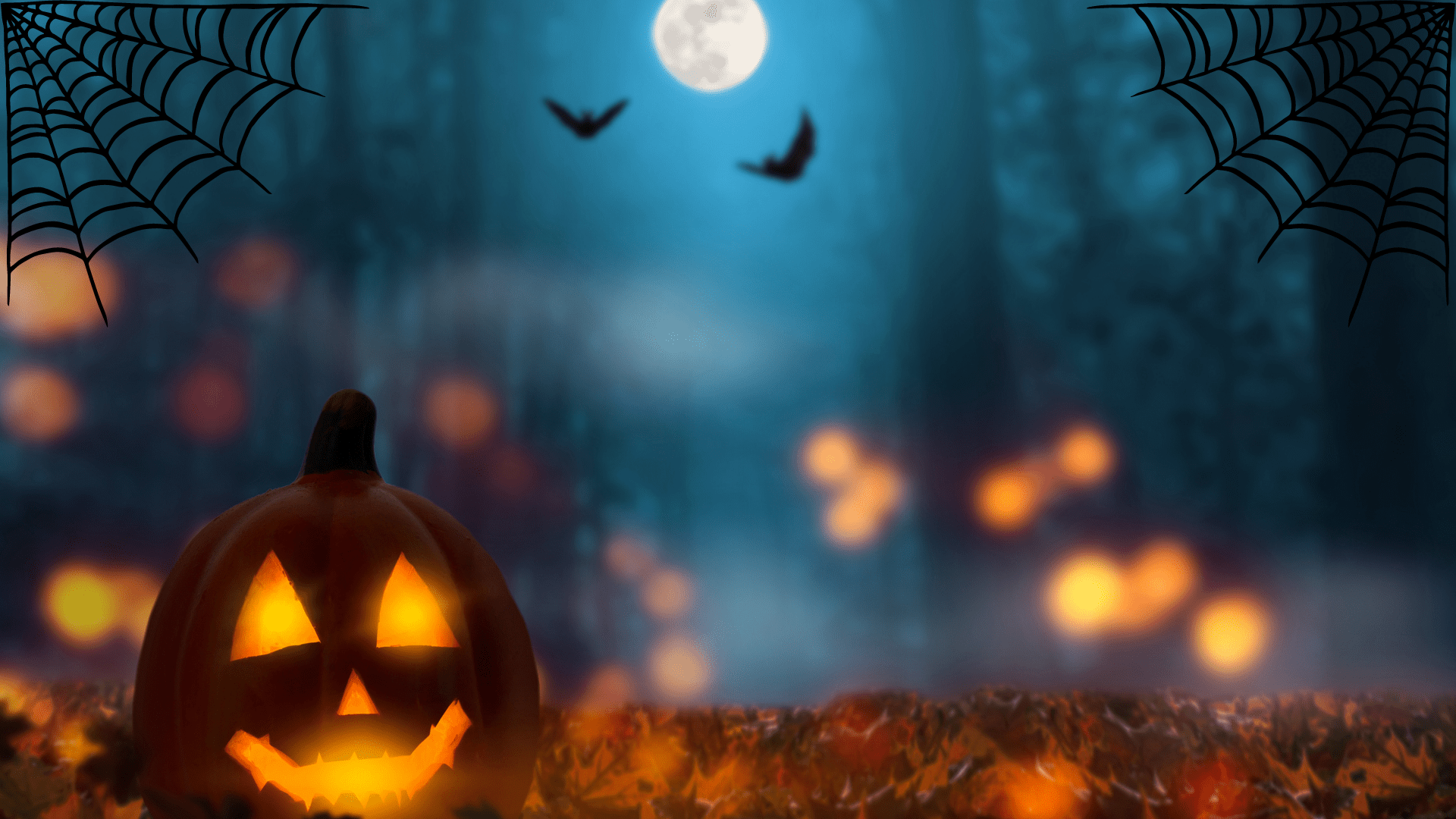 A pumpkin in a spooky forest - Halloween desktop, Halloween