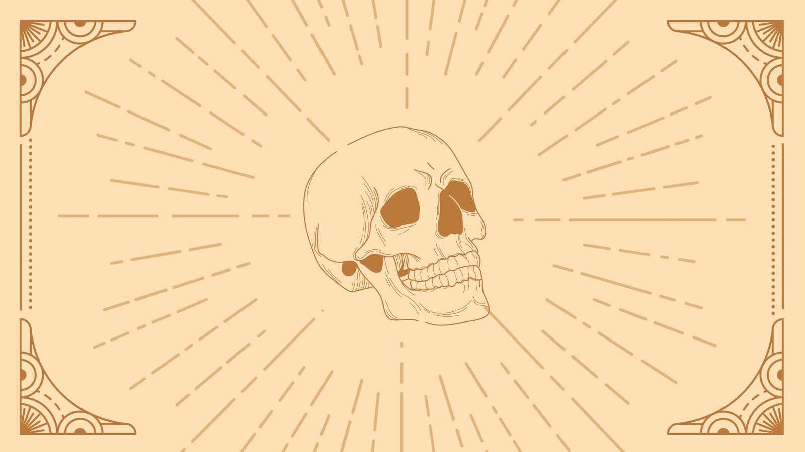 A human skull with rays of light emanating from it on a beige background - Halloween desktop