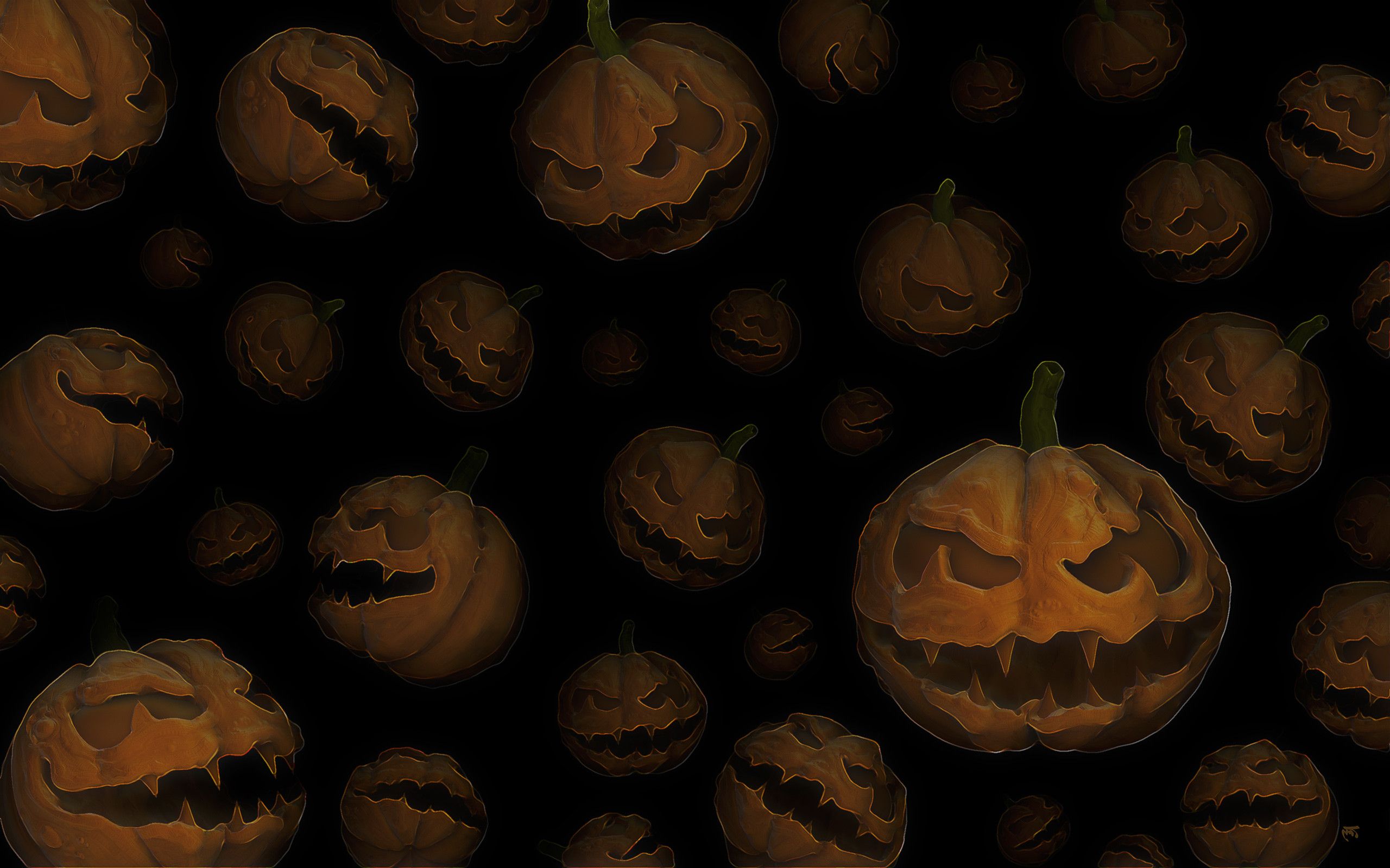 A group of pumpkins on the dark background - Halloween desktop