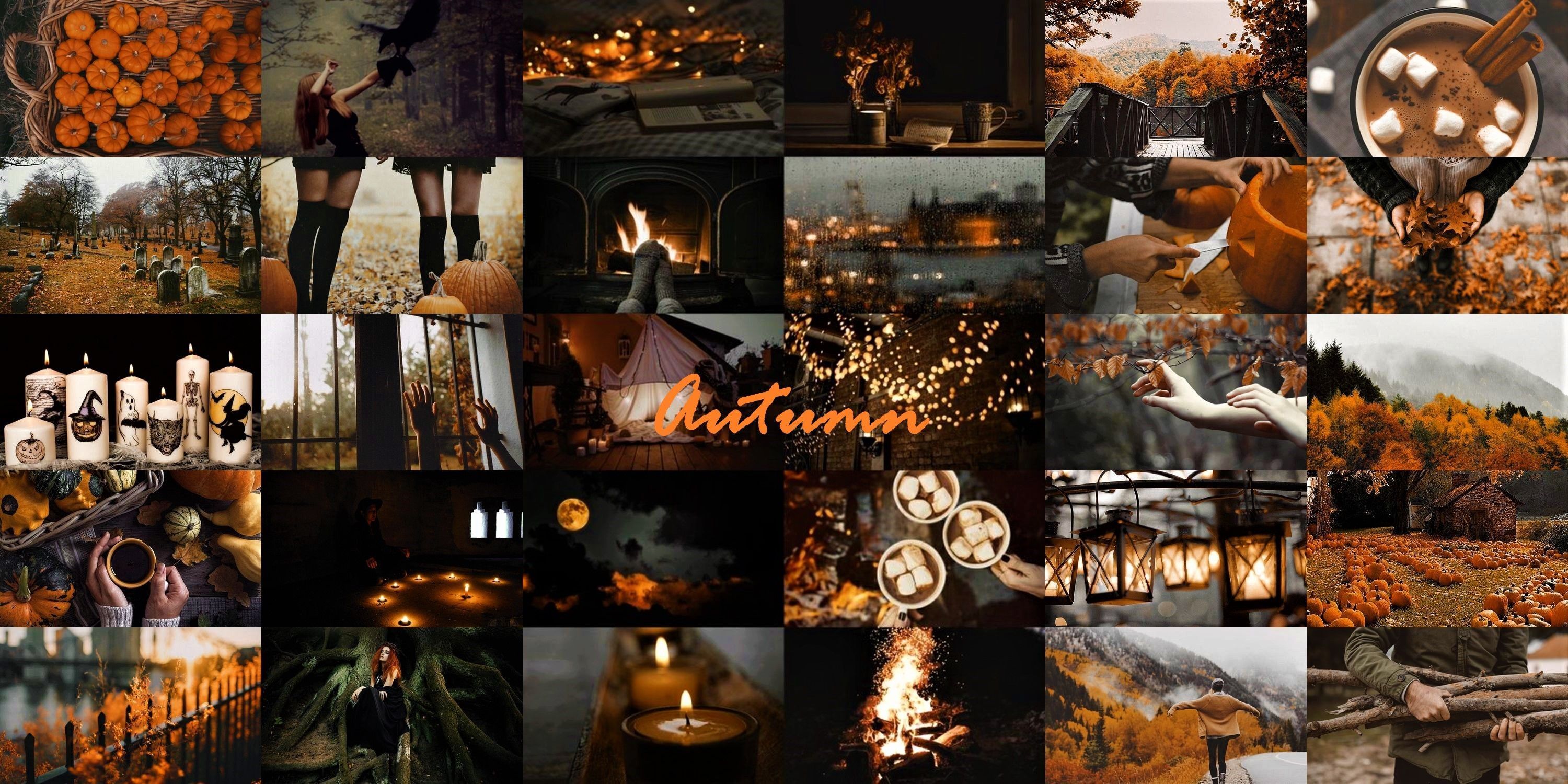 Autumn fall halloween aesthetic collage. Halloween desktop wallpaper, Desktop wallpaper fall, Aesthetic desktop wallpaper