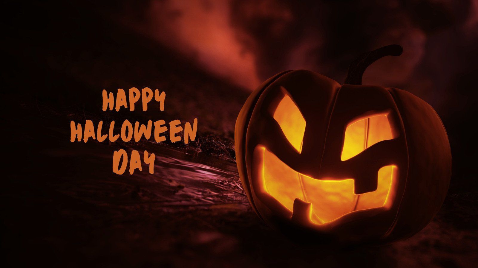 A pumpkin with a carved face and the words Happy Halloween Day - Halloween desktop