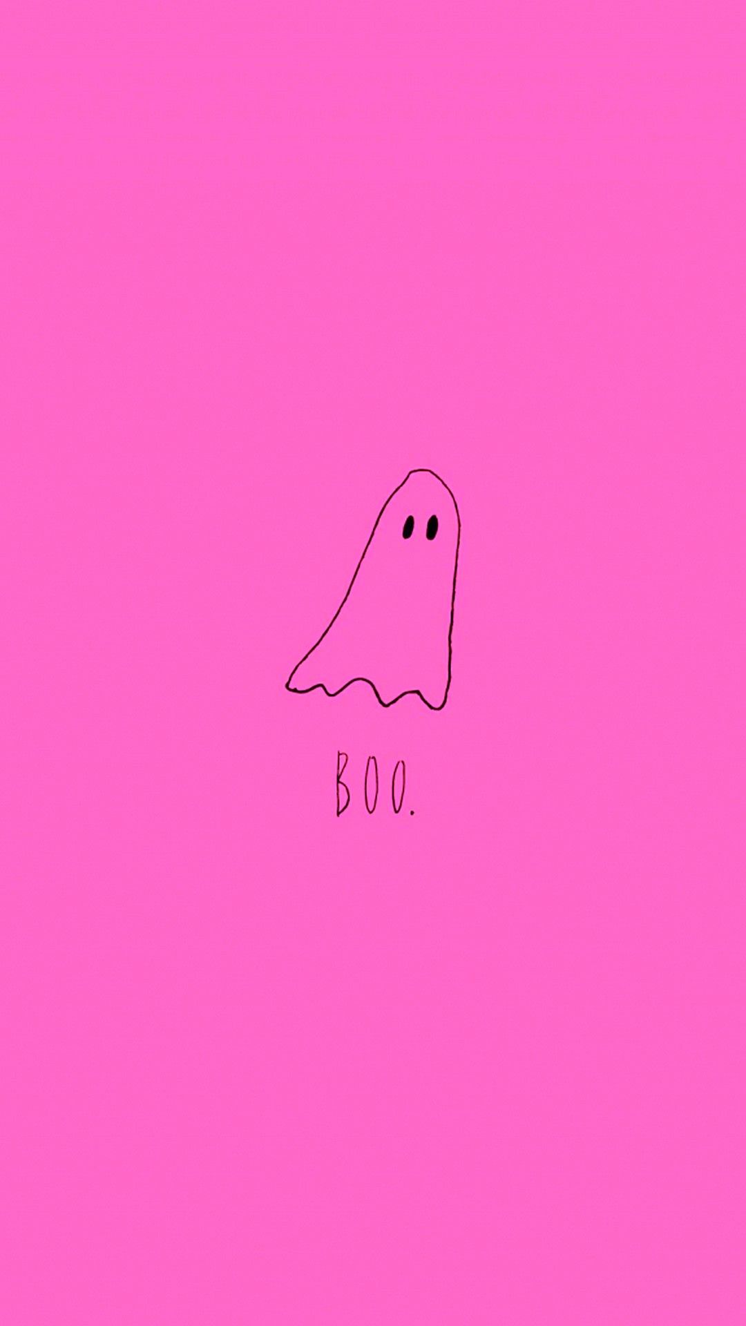 A pink background with a small ghost that says 