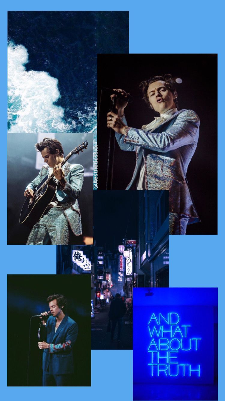 Harry Styles blue aesthetic wallpaper for phone and desktop backgrounds. - Harry Styles