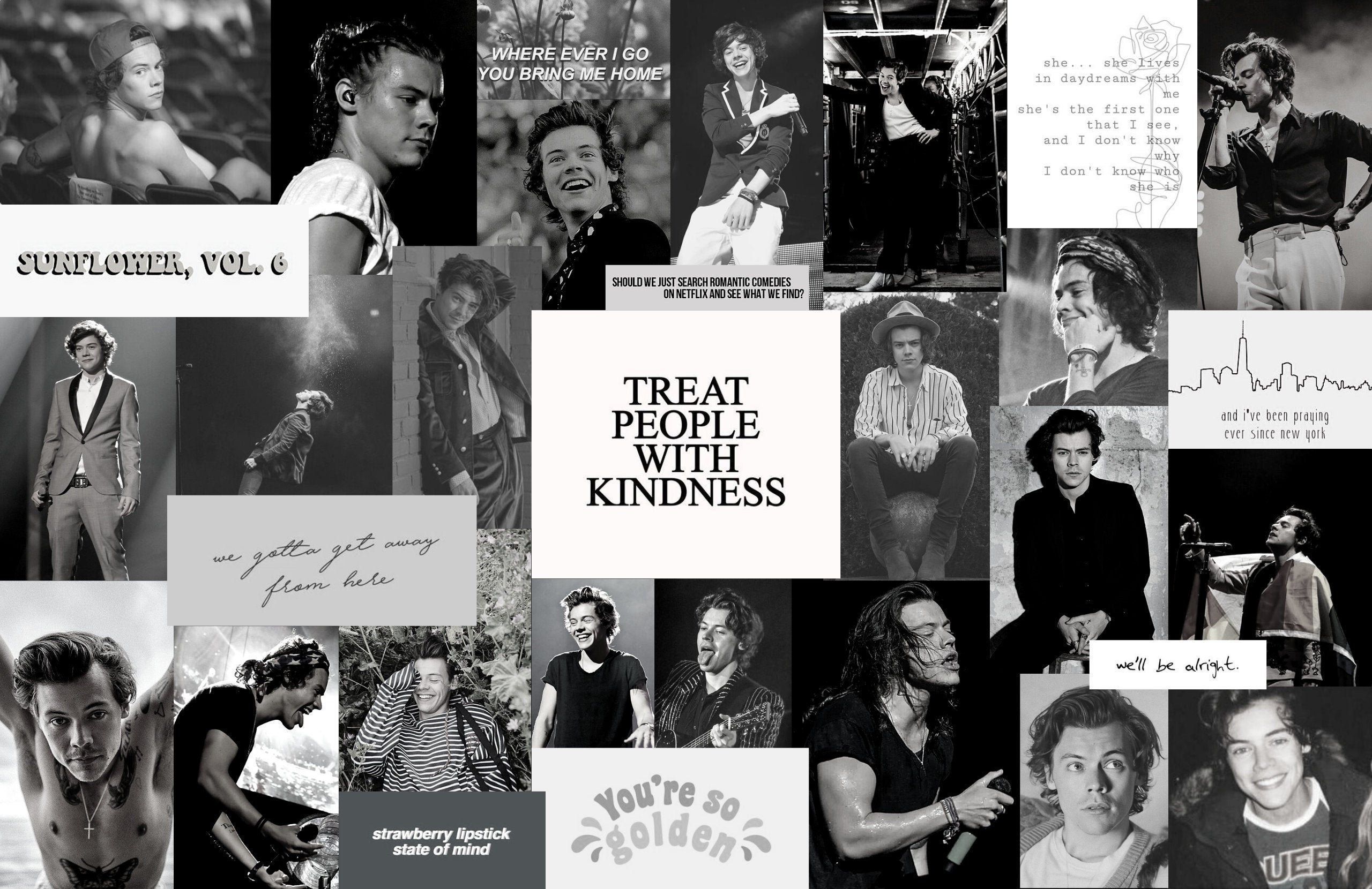 A collage of pictures with the words true people - Harry Styles