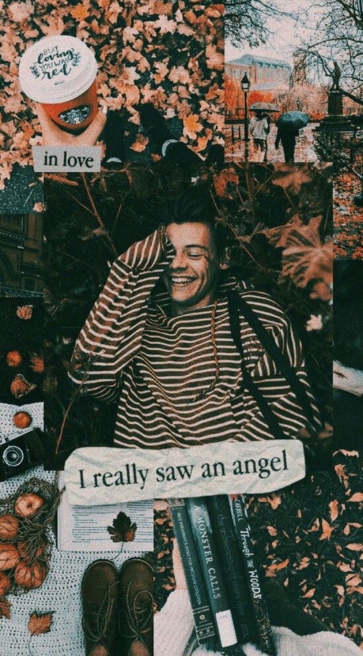A collage of pictures with the words i really say an angel - Harry Styles, One Direction