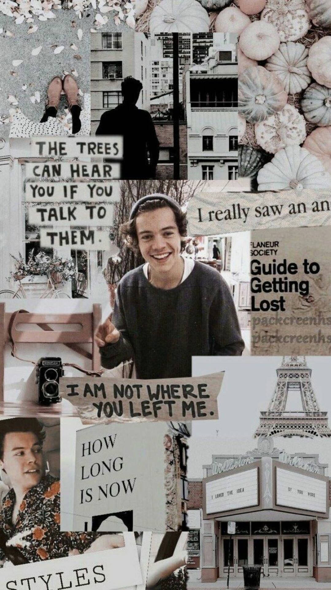 A collage of pictures and words - Harry Styles, One Direction