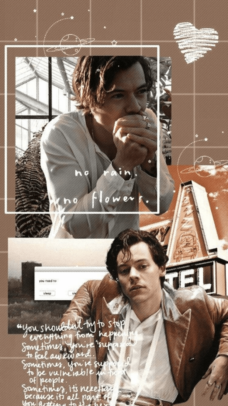 A collage of photos with the words hotel - Harry Styles