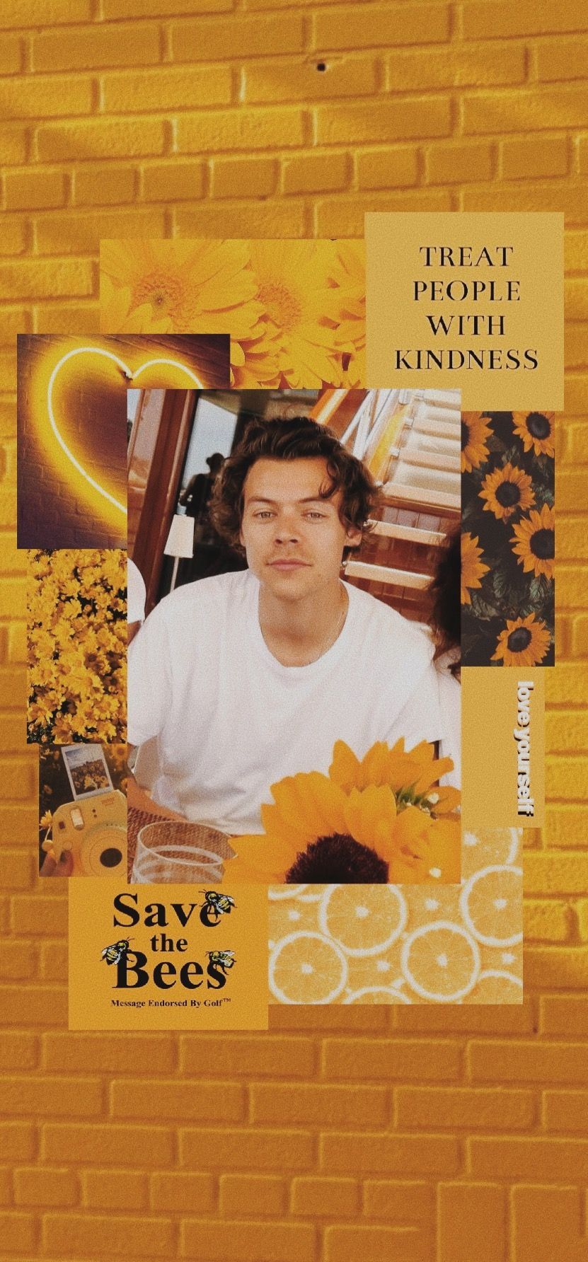 A collage of pictures with the words save bees - Harry Styles