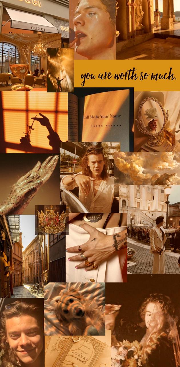 Aesthetic collage of Harry Styles in brown and gold tones - Harry Styles