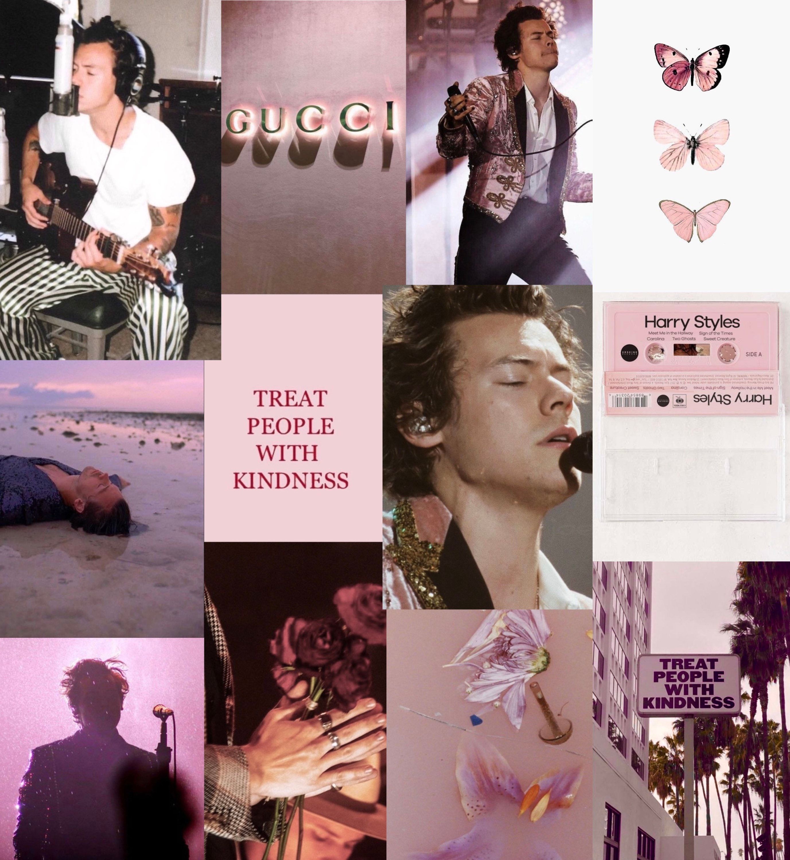 A collage of pictures with different people in them - Harry Styles
