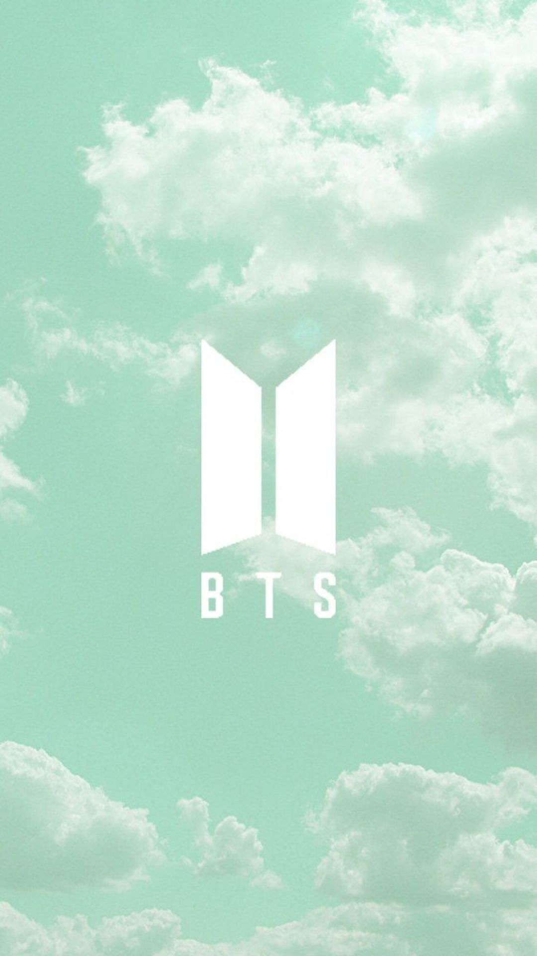 A cloudy sky with the bts logo in it - Neon green, soft green, light green, BTS, pastel green