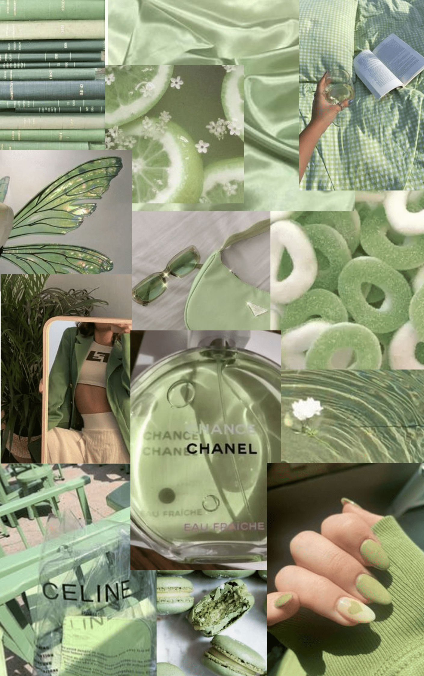 A collage of pictures that are all green - Soft green