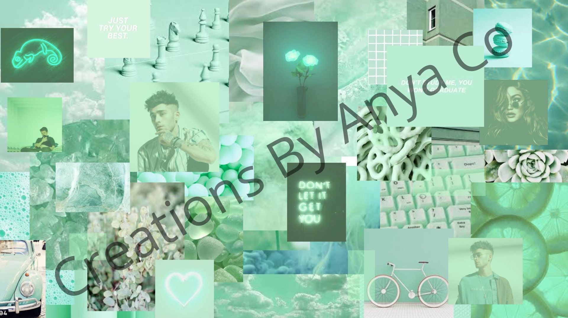 Collage of photos in a green aesthetic - Soft green, mint green, light green, collage