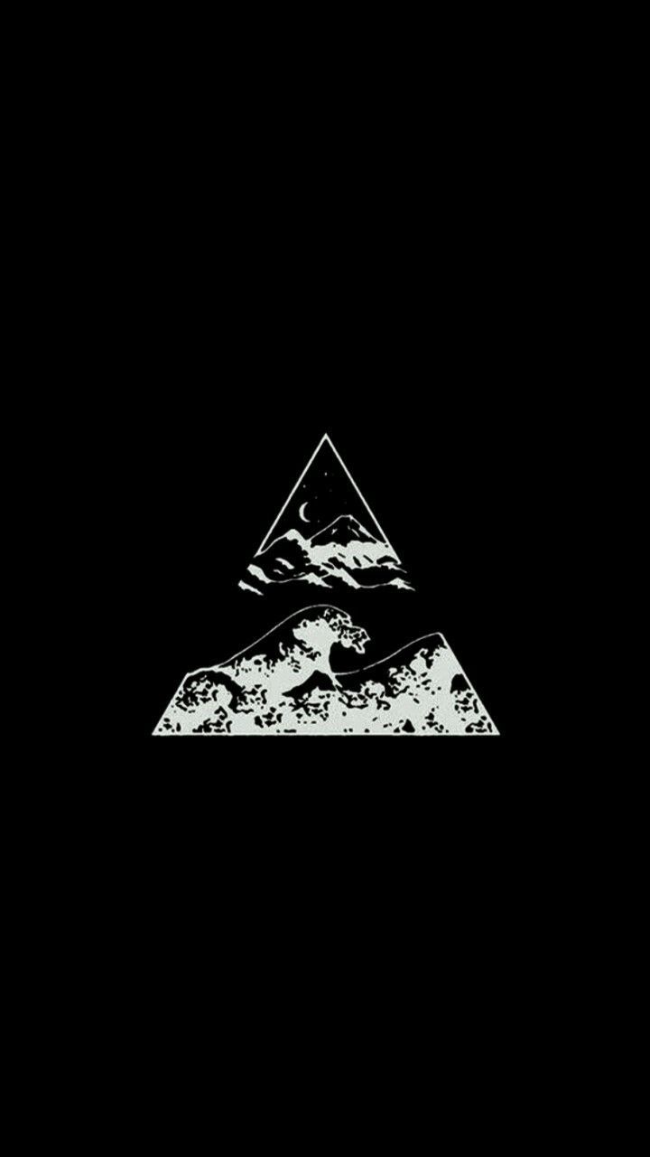 A black and white triangle with mountains in it - Dark phone